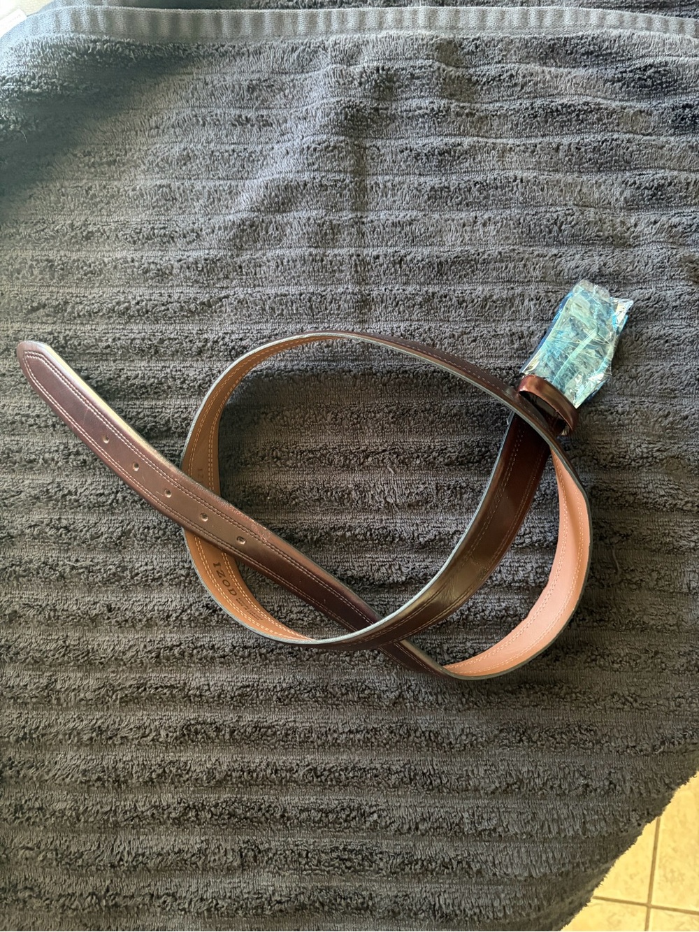 Izod Brown Leather Belt with Brushed Nickel Buckle